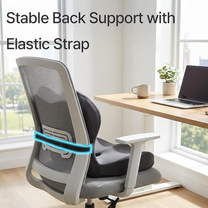 Navizam Lumbar Support Pillow for Office Chair – Seat Cushions for Office Chairs - Back Support for Office Chair, Pillow for Car – Chair Cushion with Anti-Slip Base, Backrest with Elastic Strap