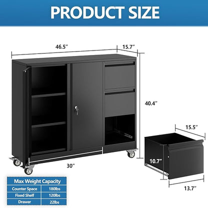 pozdeg Lockable Lateral File Cabinet with Gooseneck Handle, 3 Drawer Mobile Rolling File Cabinet with Wheels, Anti-Rust Sturdy Steel Cabinet for Home Office Workspace Organization (Black)