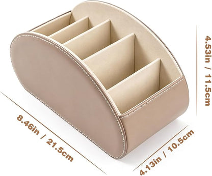 Remote Control Holders Organizer Box with 5 Compartment PU Leather Multi-functional Office Desk Storage Caddy Store Tv Remote for Media Player,Brush,Pencil,Glassees&Office Supplies (Champagne silver)