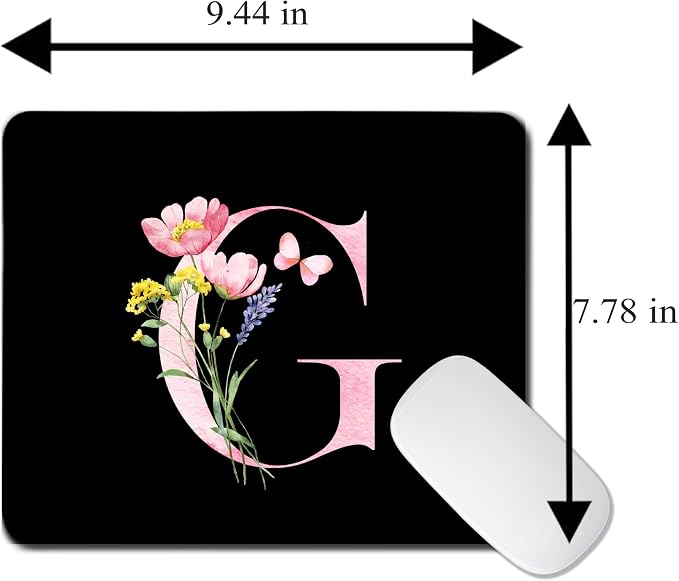 Mouse Pad Pinks Flowers Initial Letters Mousepad Desktop Laptop Computer Accessories Home Office Gaming Work Desk Computer Non-Slip Rubber Monogram Floral Alphabet A-Z mousepad (G)