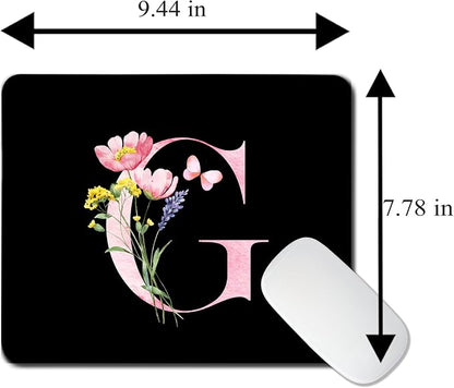 Mouse Pad Pinks Flowers Initial Letters Mousepad Desktop Laptop Computer Accessories Home Office Gaming Work Desk Computer Non-Slip Rubber Monogram Floral Alphabet A-Z mousepad (G)