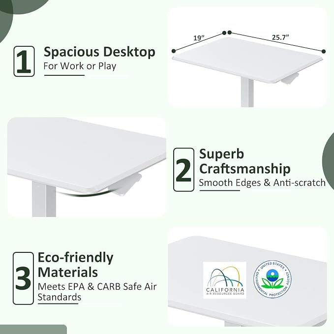 Mobile Standing Desk Adjustable Height, Rolling Sit-Stand Laptop Desk with Lockable Casters, Portable Compact Computer Table for Home Office Dorm, White
