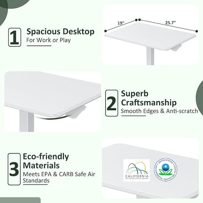 Mobile Standing Desk Adjustable Height, Rolling Sit-Stand Laptop Desk with Lockable Casters, Portable Compact Computer Table for Home Office Dorm, White