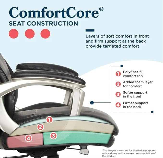 Lazzyboyy Executive Office Chair, Black Leather, Big and Tall, Active Lumbar Support, Ergonomic Design with Silver Base-Patented Active Lumbar Technology-Construction Supports up to 350lbs