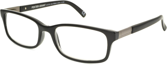 Foster Grant Men's Boston Rectangular Reading Glasses, Black/Transparent, 54 mm