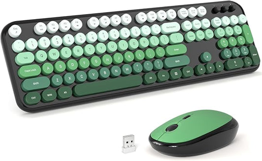 MOFII Wireless Keyboard and Mouse Combo, Full Size 2.4G Retro Round Computer Keyboard and Mouse Set, Plug and Play, for Windows, Computer, Desktop, PC, Notebook - (Green Gradient)