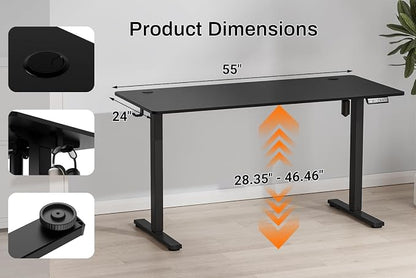 Standing Desk Electric Height Adjustable Desk 55 x 23.6 Inches Sit Stand up Desk, Computer Home Office Desk Memory Preset with Two-Piece Desktop (Black, 55 * 24 Inch)