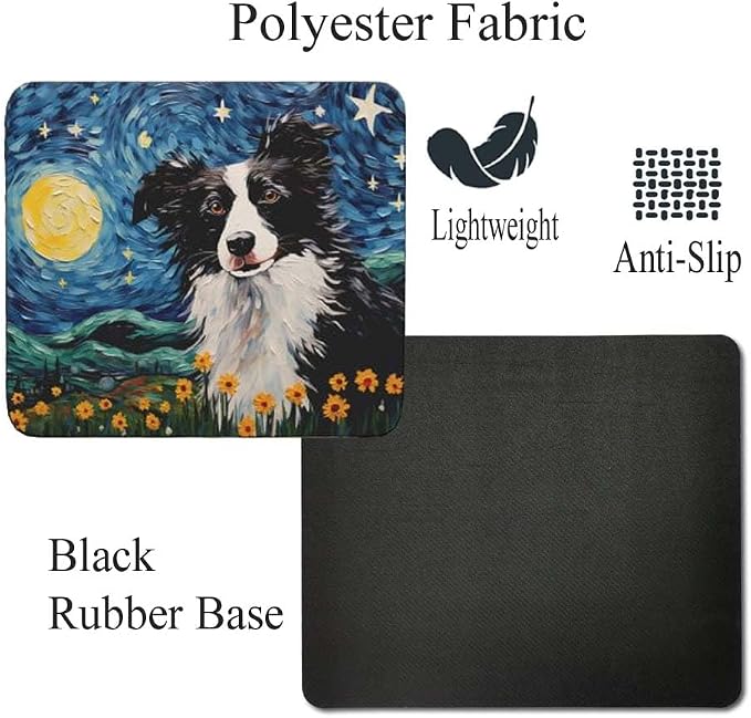 Starry Night Collie Dog Mouse Pad for Home Office Gaming Working Desk Computer Desktop Accessories Non-Slip Rubber Mouse Pad for Dog Lovers (Border Collie)