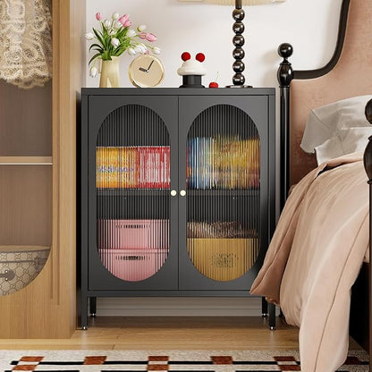 2 Translucent Door Metal Accent Storage Cabinet-Locker Cabinet for Office Room,Garage-Metal Storage Cabinet with 1 Adjustable Shelves(Translucent Door, Black)