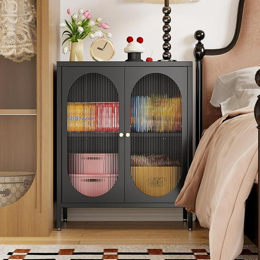 2 Translucent Door Metal Accent Storage Cabinet-Locker Cabinet for Office Room,Garage-Metal Storage Cabinet with 1 Adjustable Shelves(Translucent Door, Black)