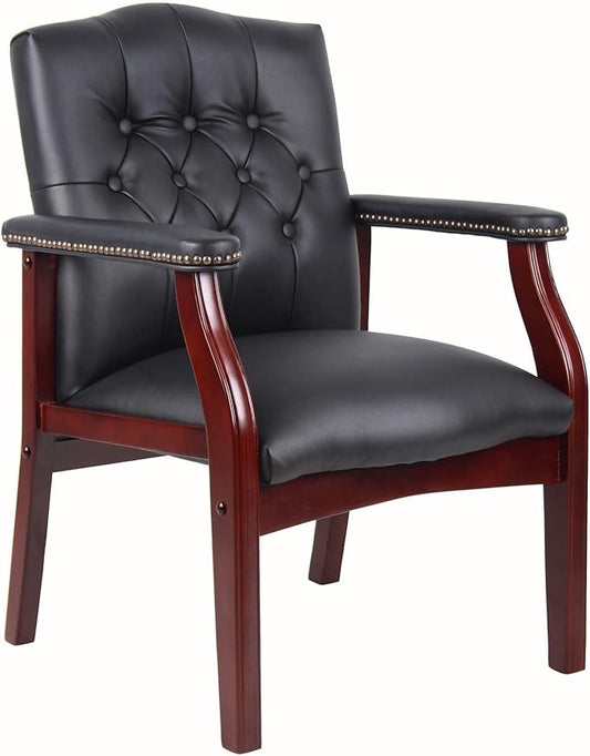 Ergonomic High Back Office Guest Chair - Black Leather Executive Single Chair for Reception & Conference Rooms, Waiting Room, Meeting, Lobby, Church, No Wheels with Arm Fixed Base Design