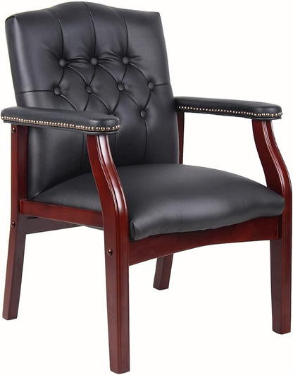 Black Leather Office Chairs Set of 4 -High Back Ergonomic Executive Guest Chairs for Reception, Multi-Scene Use (Waiting Room, Meeting, Conference, Lobby, Conference, Church) No Wheels with Arm Design