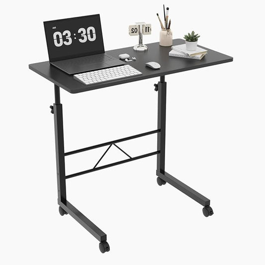 VINGLI Computer Workstation, Standing Desk Adjustable Height, Small Computer Desk w/Rolling, Sit Stand Laptop Desk TV Tray Computer Workstation for Bed Sofa Hospital Reading Eating, 31.5", Black