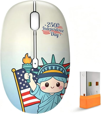 FMOUSE 250th Independence Day Wireless Mouse, Cute Patriotic Liberty Statue, Silent, 2.4G & Bluetooth, 4th of July Gift for Kids Teen Girls Students, AA Battery, Laptop MacBook iPad PC Chromebook