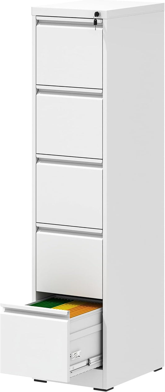 AQY 5 Drawer File Cabinet with Lock, Metal Filing Cabinets for Home Office, 18" Deep Heavy Duty Vertical Storage File Cabinets for Hanging A4/Letter/Legal Size Files, Assembly Require