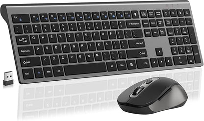 Wireless Mouse and Keyboard Combo, Full-Size Computer Keyboard with Calculator Button, 2400 Dpi Ergonomic Mouse, Ultra-Thin Cordless USB Keyboard and Mouse Set for Laptop Windows Mac - Grey