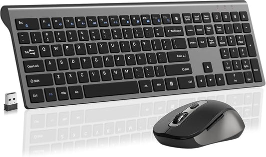 Wireless Mouse and Keyboard Combo, Full-Size Computer Keyboard with Calculator Button, 2400 Dpi Ergonomic Mouse, Ultra-Thin Cordless USB Keyboard and Mouse Set for Laptop Windows Mac - Grey