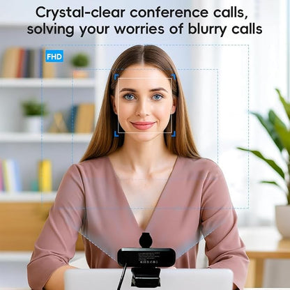 2K Webcam PC Webcam with Microphone and Physical Privacy Cover, Noise-Canceling Microphone, Auto Light Correction, Wide Angle, Plug and Play for Conferences/Online Classes/Live Streaming/Zoom/Teams
