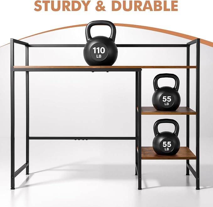 Desk Shelf, 21.46 Inch Wooden Desk Organizer with 3 Tiers, Rustic Monitor Stand & Storage Hutch for Home Office, Dorm, or Workspace