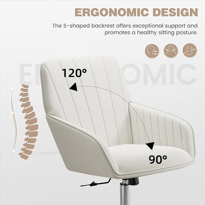 YISHENG Velvet Office Desk Chair with Silver Base, with Wheels,Modern Height Adjustable 360 Degree Swivel Upholstered Vanity Chairs with Arms for Living Room Bedroom,Cream