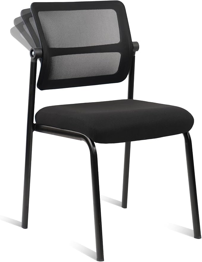 CLATINA Stacking Armless Office Waiting Room Chair with Adjustable Backrest, Stackable Mesh Guest Reception Desk Chairs with Ergonomic Lumbar Support for Home Conference Lobby Side School, Black