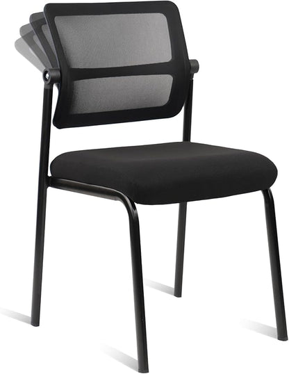 CLATINA Stacking Armless Office Waiting Room Chair with Adjustable Backrest, Stackable Mesh Guest Reception Desk Chairs with Ergonomic Lumbar Support for Home Conference Lobby Side School, Black
