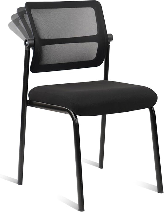 CLATINA Stacking Armless Office Waiting Room Chair with Adjustable Backrest, Stackable Mesh Guest Reception Desk Chairs with Ergonomic Lumbar Support for Home Conference Lobby Side School, Black