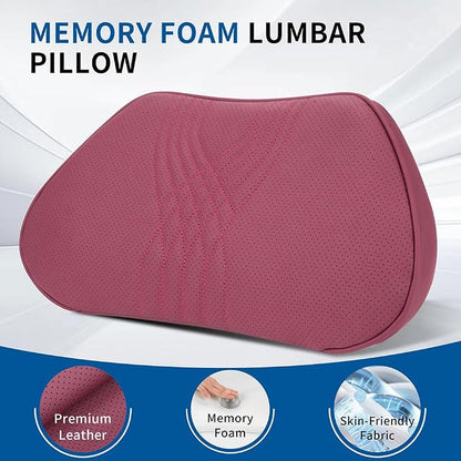 Lumbar Support Pillow for Car Seat, Office Chair Leather Memory Foam Lower Back Cushion for Back Pain Relief Improve Posture, Ergonomic Back Rest for Gaming Chair, Red, 1PC