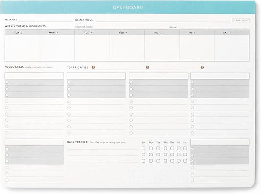 Dashboard Desk Pad with Daily Habit Tracker - Weekly Productivity Planner w/ 55 Undated Sheets, A4 Minimalist To Do List Notepad with Top 3 Priorities & 6 Focus Areas for Goals, Projects, Clients