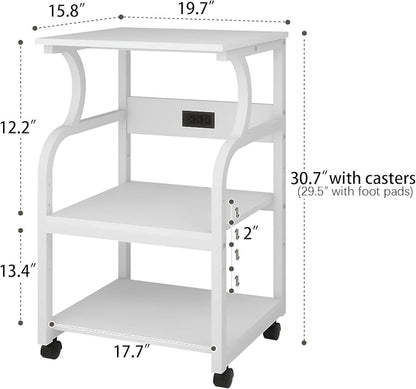Natwind 3 Tier Printer Stand,Rolling Printer Table with Adjustable Storage Shelf for Home Office Organization,Multifunctional Shelves for Heat Press,3D Printer (White)