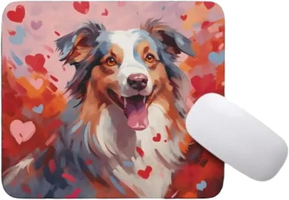 Australian Shepherd Mouse Pad Dog with Red Hearts Pattern Non-Slip Rubber Mouse Pad Puppy in Love Mouse Pad for Home Office Work Desk Computer Desktop Laptop for Dog Lovers