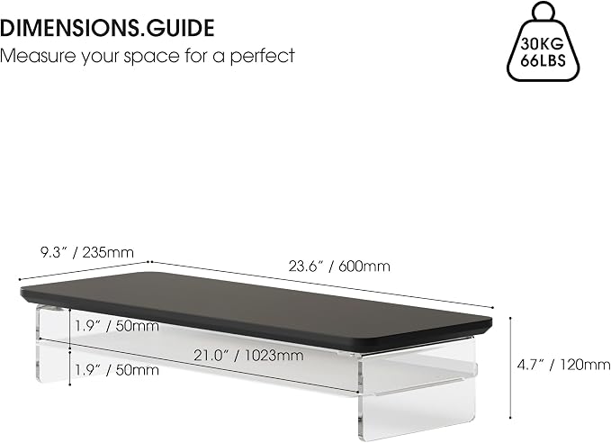 Fenge Acrylic Monitor Stand Riser, 23.6 Inches Monitor Stand with Metal Storage, 2 Tier Acrylic Computer Riser for Desk, Clear Laptop Stand for PC, Laptop, Printer, TV