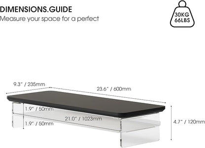 Fenge Acrylic Monitor Stand Riser, 23.6 Inches Monitor Stand with Metal Storage, 2 Tier Acrylic Computer Riser for Desk, Clear Laptop Stand for PC, Laptop, Printer, TV