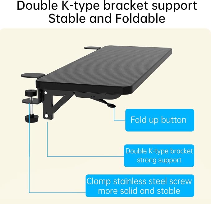 Sisyphy Ergonomics Desk Extender Tray, 31.5x9.5" Punch-Free Clamp on, Foldable Keyboard Drawer Tray, Table Mount Arm Wrist Rest Shelf, Computer Elbow Arm Support