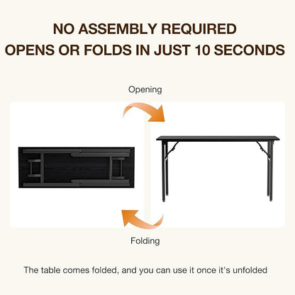 TEMI Long Computer Desk Folding Table - 55.1" Foldable Office Desk, No Assembly, Perfect Writing Table for Bedroom or Apartment, Portable Large Desk or Study Table with Compact Design, Dark Oak