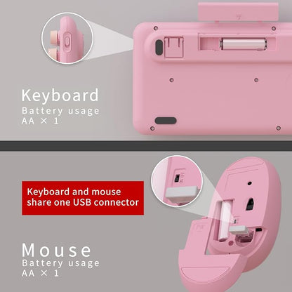 UBOTIE Colorful Wireless Keyboard and Mouse Combos, Retro Typewriter Floating Flexible Full-Sized Keys Computer Keyboard with Optical Mouse, 2.4GHz USB-A Connection for Windows Mac (Pink-Colorful)