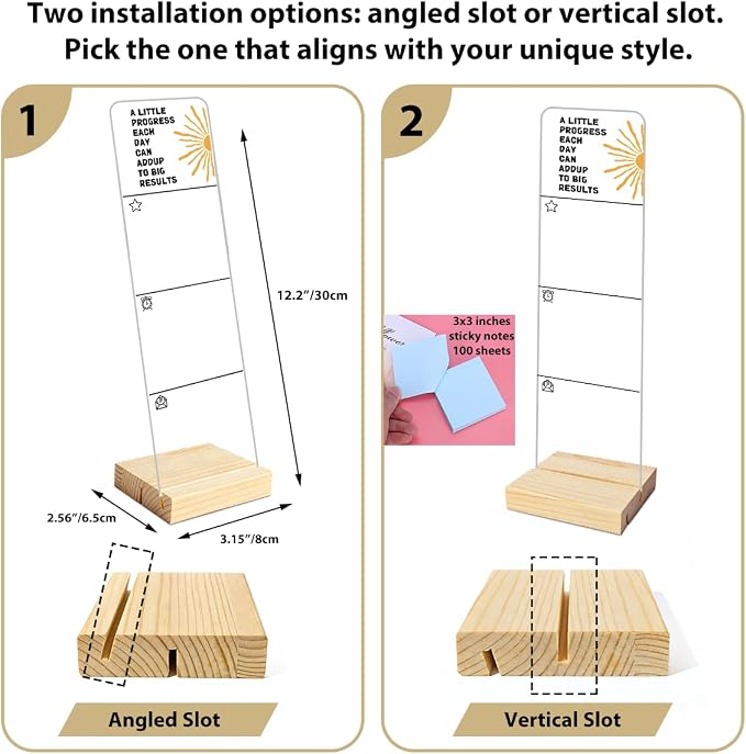Monitor Memo Board with Removable Wooden Base Acrylic Portable Sticky Note Holder, A Little Progress Each Day Can Add Up to Big Results Acrylic Message Board, Office Desk Set Sticky Notes 100 Sheets