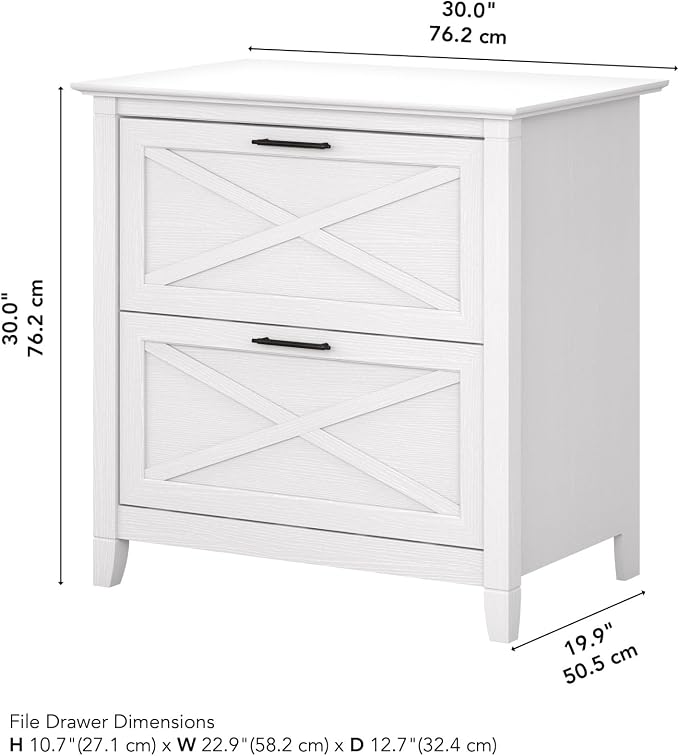 Bush Home Key West 2 Drawer Lateral File Cabinet in Pure White Oak, Document Storage for Home Office, Accent Chest with Drawers