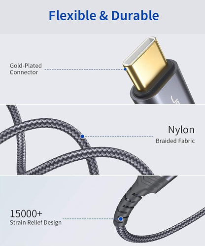 JSAUX USB B to USB C Printer Cable 10ft, USB C to USB B Printer Cable Nylon Braided, USB C MIDI Cable Compatible with MacBook Pro, HP, Epson, Canon, Brother, Lexmark, Xerox Printers and Scanners-Gray