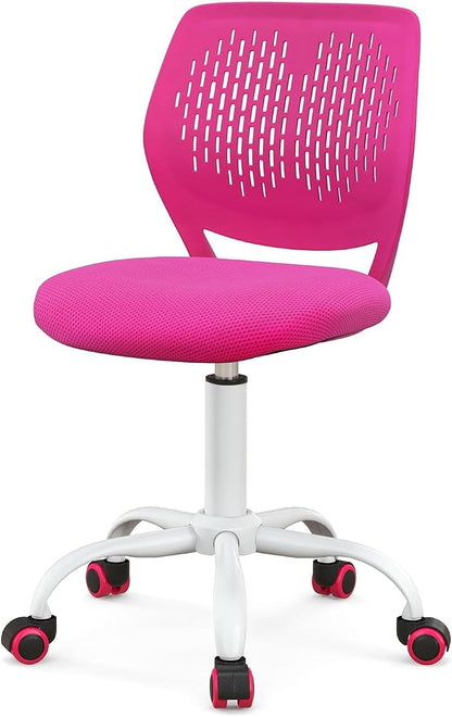 POWERSTONE Small Home Office Desk Chair, Swivel Rolling Study Computer Chair, Adjustable Height Task Chair with Armless Mid Back, Upholstered Mesh Seat, Rose