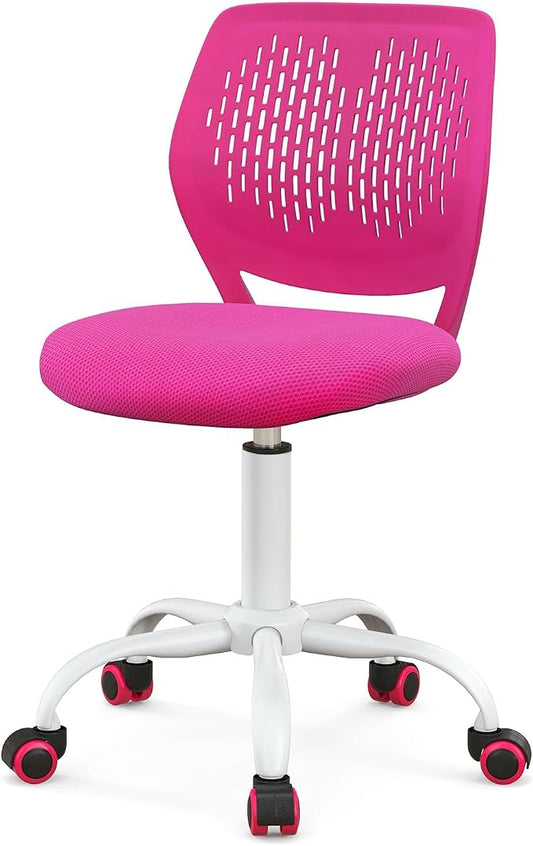 POWERSTONE Small Home Office Desk Chair, Swivel Rolling Study Computer Chair, Adjustable Height Task Chair with Armless Mid Back, Upholstered Mesh Seat, Rose