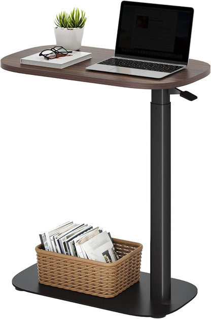 SANODESK Small Standing Desk Pneumatic Height Adjustable Sit Stand Laptop Desk Overbed Table Computer Cart for Home Office Workstations (23.6" W x 13.8" D, Black Walnut)