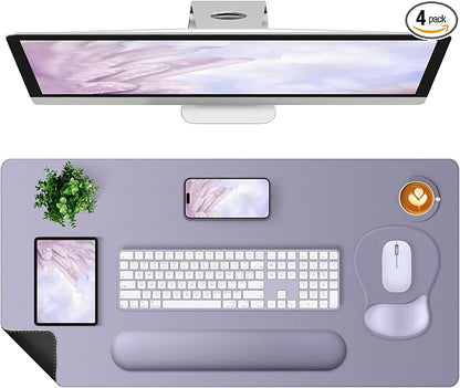 4-in-1 Large Gaming Mouse Pad, Keyboard Wrist Rest Pad & Wrist Support Mousepad Set, Extended Desk Pad Waterproof Desk Mat Protector for Home Office Decor Study Game 35.4×15.7 Inches I Noble Purple