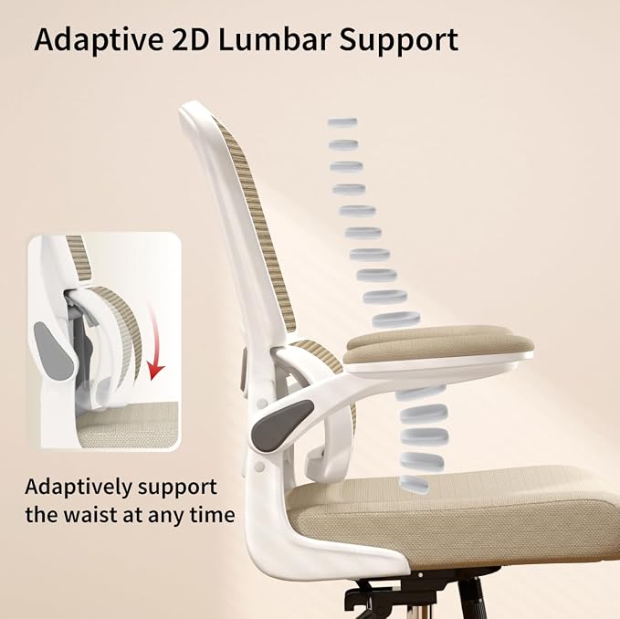 Logicfox Office Chair, Ergonomic Desk Chair - Thick Cushion Adjustable Height Computer Chair with Lumbar Support and Flip-up Armrests, Home Office Desk Chairs, Swivel Executive Task Chair