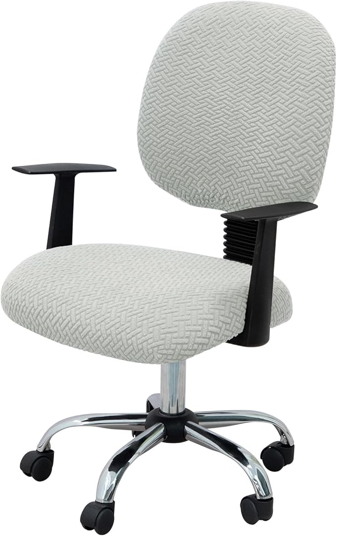 MIFXIN Computer Office Chair Cover Stretch Elastic Slipcover 2 Piece Stretchable Jacquard Computer Chair Seat Cover Furniture Protector for Office Home, Only Covers NO Chair (Light Grey)