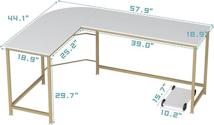 Teraves Reversible L Shaped Desk White - 57.9" Corner Gaming Computer Desk, Office Workstation Modern Home Study Writing Wooden Table