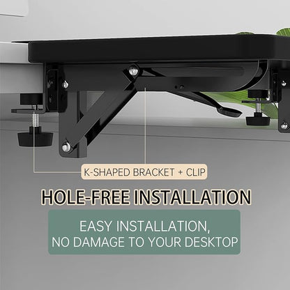 Sisyphy Ergonomics Desk Extender Tray, 9.5x9.1" Punch-Free Clamp on, Foldable Keyboard Drawer Tray, Table Mount Arm Wrist Rest Shelf, Computer Elbow Arm Support