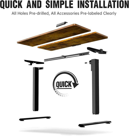 Veken 47.2" Standing Desk, Adjustable Height Office Desk with Wood Desktop, Computer Table for Home Work, Study and Gaming, Small Spaces, Modern Furniture，Brown