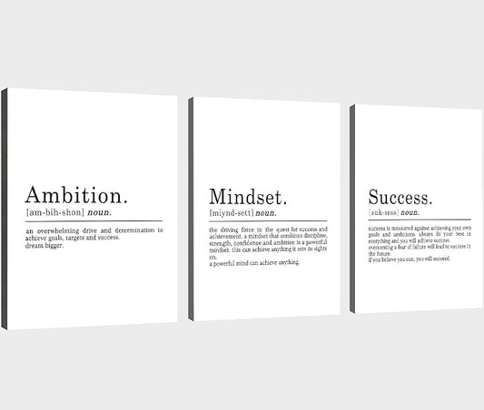 Inspirational Canvas Painting Wall Art -EPHANY ART - Mindset Quotes Prints, Motivational Wall Art Success Framed Entrepreneur Poster Positive Quotes Wall Poster for Home Office Workplace (L-3pcs,20x30inchx3pcs)