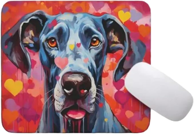 Great Dane Mouse Pad Dog with Red Hearts Pattern Non-Slip Rubber Mouse Pad Puppy in Love Mouse Pad for Home Office Work Desk Computer Desktop Laptop for Dog Lovers